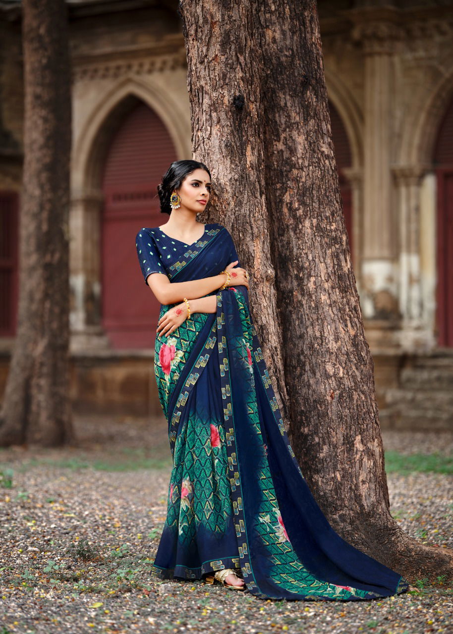 Kashvi Jasleen Fancy Wear Georgette Ethnic Wear Printed Saree Collection